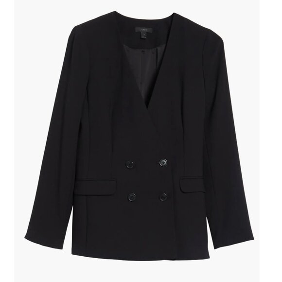 New J.Crew Collarless Double-Breasted Crepe Blazer Black 8, M $298 - Picture 1 of 8